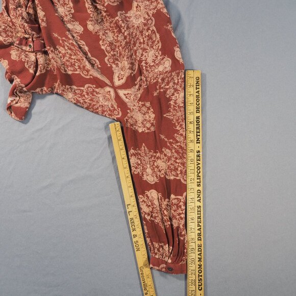 ONeill Shirt Womens Medium Red Pink Henley Tunic Loose Flowy Boho Hippie Fairy - Picture 6 of 8